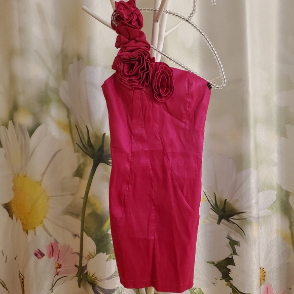 Rosy One Shoulder Satin Mini Dress - Picture 4 of 15